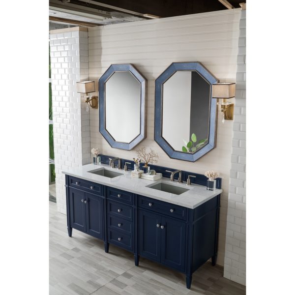Brittany 72" Double Vanity in Victory Blue with Eternal Jasmine Pearl Quartz Top