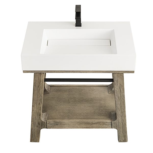 Auburn 31.5" Single Sink Console in Weathered Timber with Glossy White Mineral Composite Stone Top