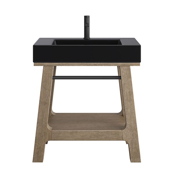 Auburn 31.5" Single Sink Console in Weathered Timber with Black Matte Mineral Composite Stone Top