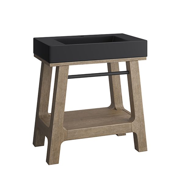 Auburn 31.5" Single Sink Console in Weathered Timber with Black Matte Mineral Composite Stone Top