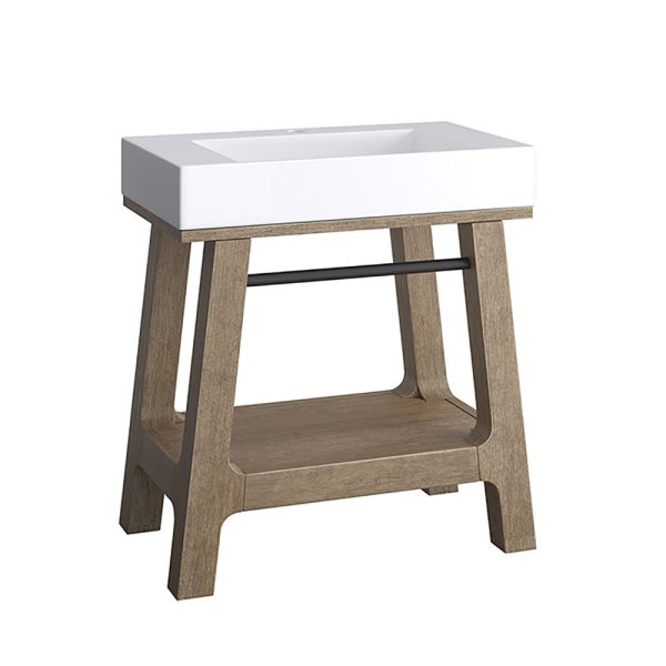 Auburn 31.5" Single Sink Console in Weathered Timber with Glossy White Mineral Composite Stone Top