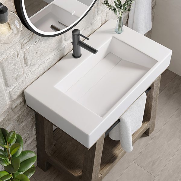 Auburn 31.5" Single Sink Console in Weathered Timber with Glossy White Mineral Composite Stone Top