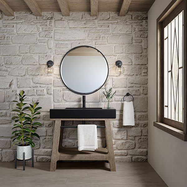 Auburn 36" Single Sink Console in Weathered Timber with Black Matte Mineral Composite Stone Top