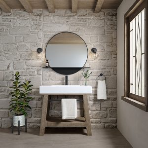 Auburn 36" Single Sink Console in Weathered Timber with Glossy White Mineral Composite Stone Top