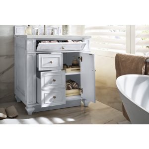 Bristol 30" Single Vanity, Bright White w/ 3 CM Ethereal Noctis Quartz Top