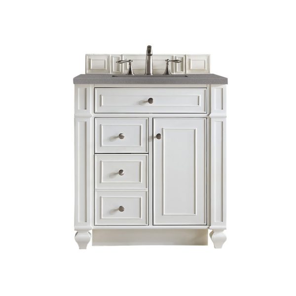 Bristol 30" Single Vanity, Bright White w/ 3 CM Grey Expo Quartz Top