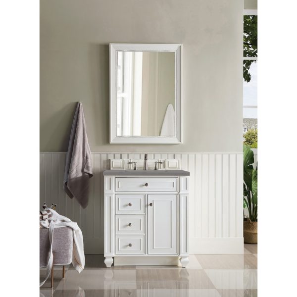 Bristol 30" Single Vanity, Bright White w/ 3 CM Grey Expo Quartz Top
