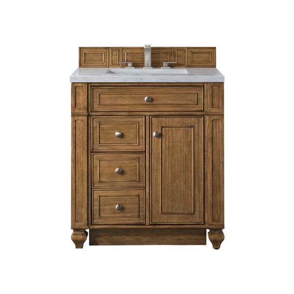 Bristol 30" Single Vanity in Saddle Brown with Carrara Marble Top