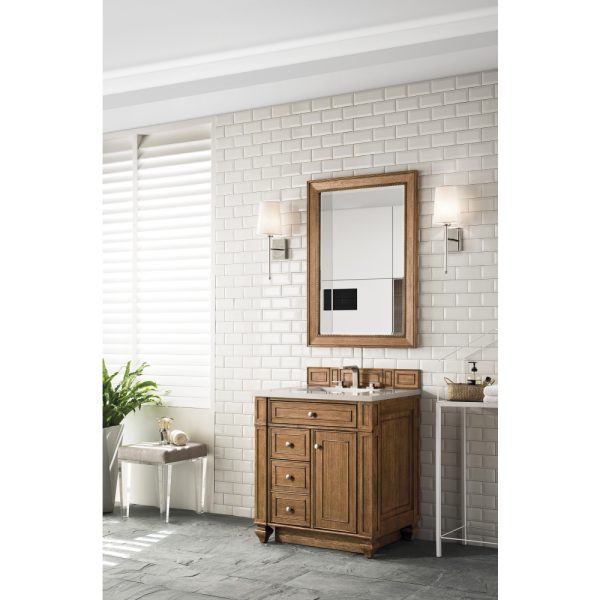 Bristol 30" Single Vanity in Saddle Brown with Eternal Serena Quartz Top