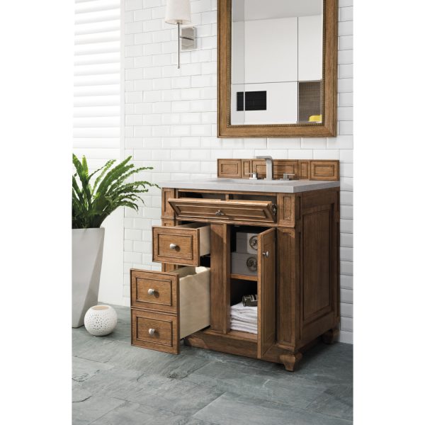 Bristol 30" Single Vanity in Saddle Brown with Eternal Serena Quartz Top