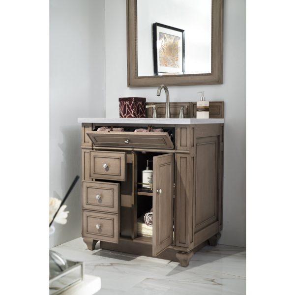 Bristol 30" Single Vanity in Whitewashed Walnut with Arctic Fall Solid Surface Top