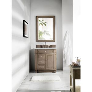 Bristol 30" Single Vanity in Whitewashed Walnut with Eternal Jasmine Pearl Quartz Top