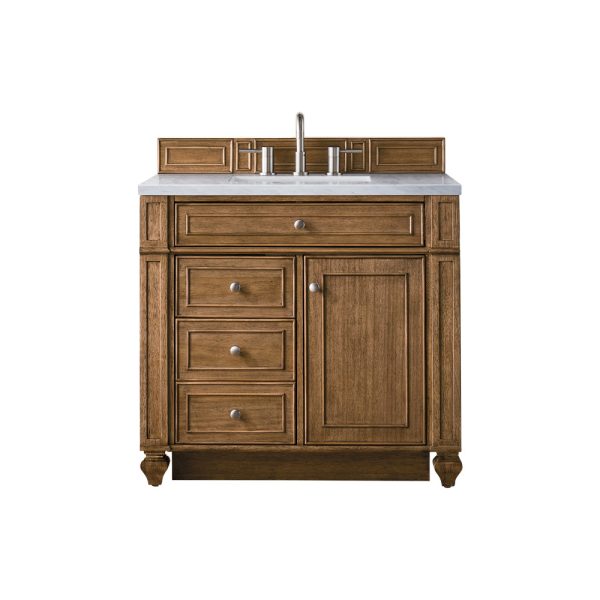 Bristol 36" Single Vanity in Saddle Brown with Arctic Fall Solid Surface Top
