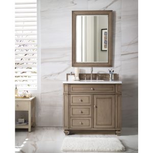 Bristol 36" Single Vanity in Whitewashed Walnut with Arctic Fall Solid Surface Top