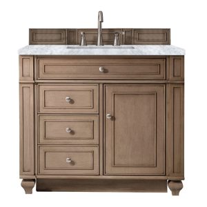 Bristol 36" Single Vanity in Whitewashed Walnut with Carrara Marble Top