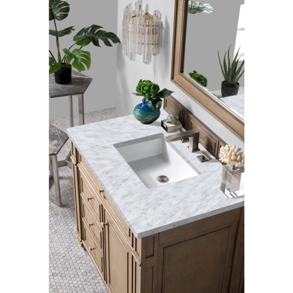 Bristol 36" Single Vanity in Whitewashed Walnut with Carrara Marble Top
