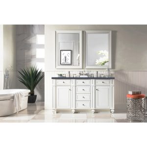 Bristol 60" Double Vanity in Bright White with Charcoal Soapstone Quartz Top