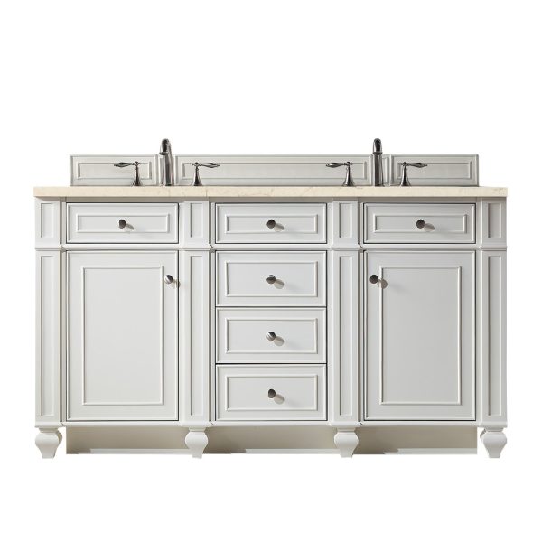 Bristol 60" Double Vanity in Bright White with Eternal Marfil Quartz Top