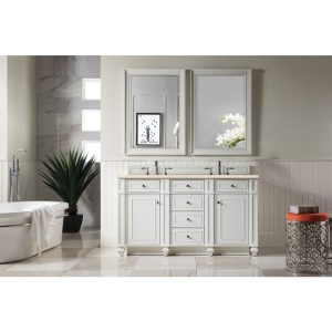 Bristol 60" Double Vanity in Bright White with Eternal Marfil Quartz Top