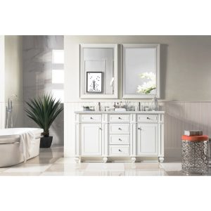Bristol 60" Double Vanity in Bright White with Ethereal Noctis Quartz Top