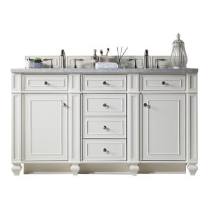 Bristol 60" Double Vanity in Bright White with Carrara Marble Top