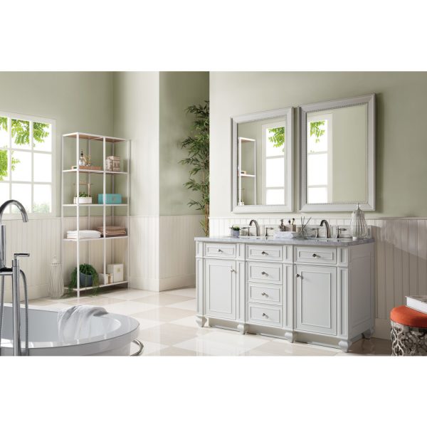 Bristol 60" Double Vanity in Bright White with Carrara Marble Top