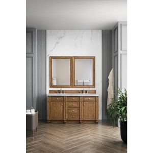 Bristol 60" Double Vanity in Saddle Brown with Carrara Marble Top