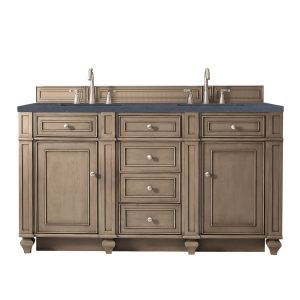 Bristol 60" Double Vanity in Whitewashed Walnut with Charcoal Soapstone Quartz Top