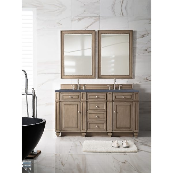 Bristol 60" Double Vanity in Whitewashed Walnut with Charcoal Soapstone Quartz Top