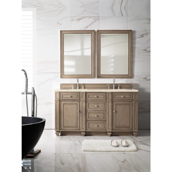 Bristol 60" Double Vanity in Whitewashed Walnut with Eternal Marfil Quartz Top