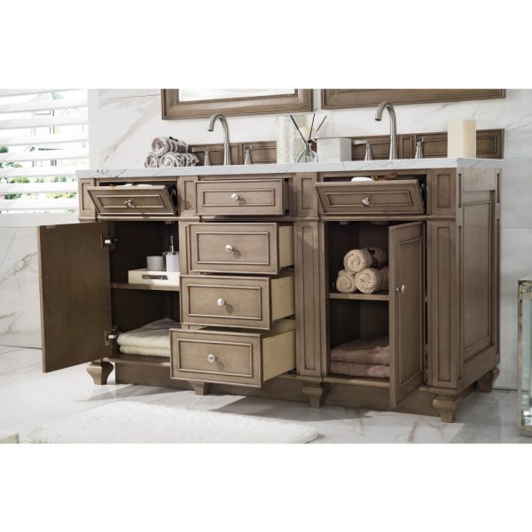 Bristol 60" Double Vanity in Whitewashed Walnut with Ethereal Noctis Quartz Top
