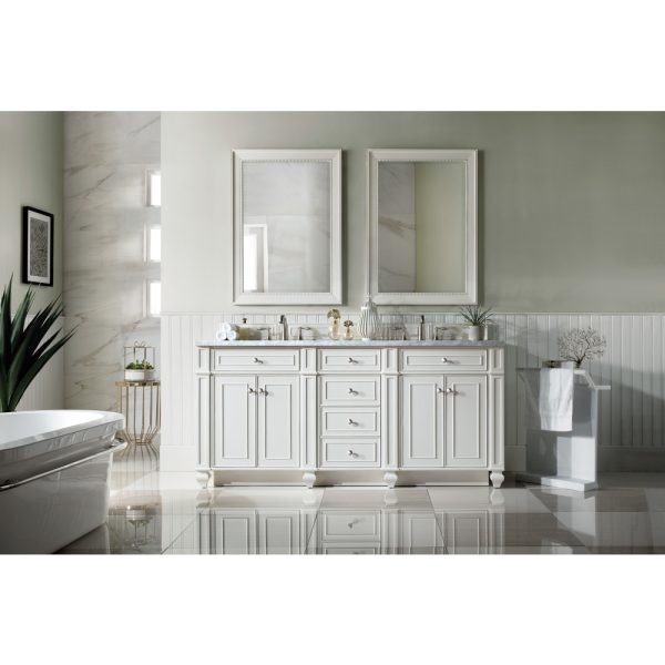 Bristol 72" Double Vanity in Bright White with Carrara Marble Top
