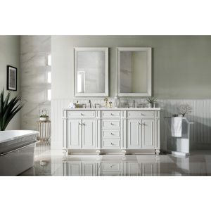 Bristol 72" Double Vanity in Bright White with Arctic Fall Solid Surface Top