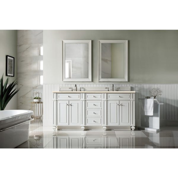 Bristol 72" Double Vanity in Bright White with Eternal Marfil Quartz Top