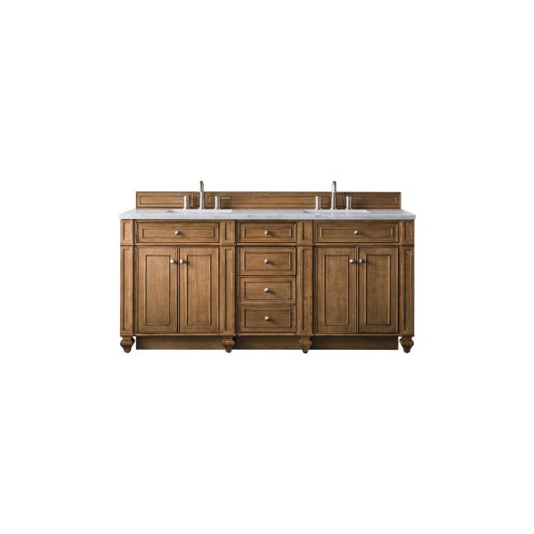 Bristol 72" Double Vanity in Saddle Brown with Arctic Fall Solid Surface Top