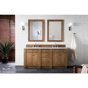 Bristol 72" Double Vanity in Saddle Brown with Carrara Marble Top