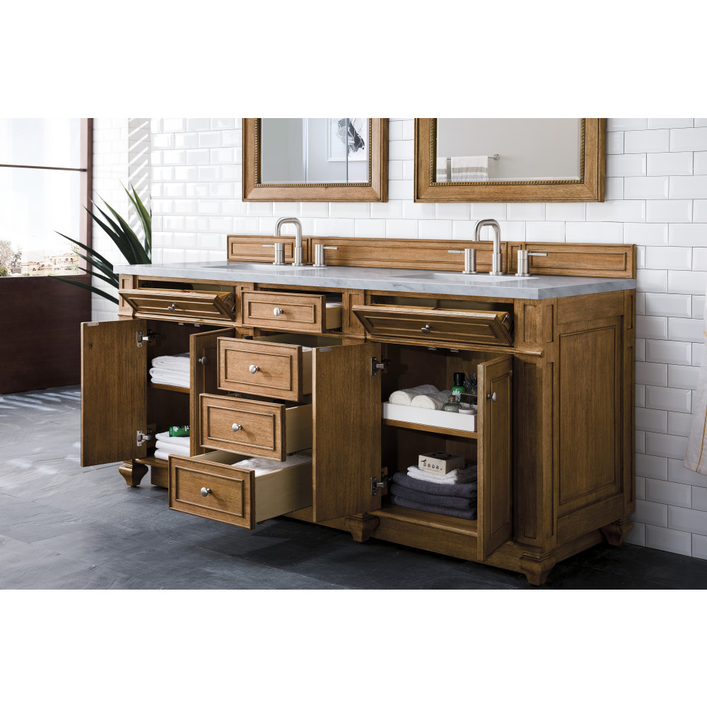Bristol 72" Double Vanity in Saddle Brown with Eternal Jasmine Pearl Quartz Top
