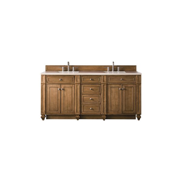 Bristol 72" Double Vanity in Saddle Brown with Eternal Marfil Quartz Top