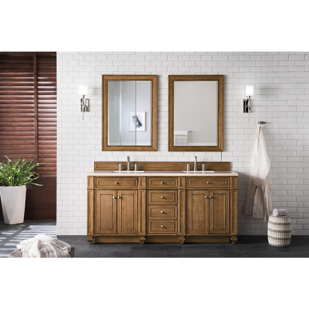 Bristol 72" Double Vanity in Saddle Brown with Eternal Marfil Quartz Top