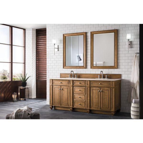 Bristol 72" Double Vanity in Saddle Brown with Eternal Marfil Quartz Top