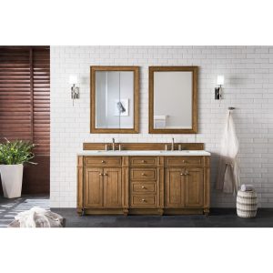 Bristol 72" Double Vanity in Saddle Brown with Ethereal Noctis Quartz Top