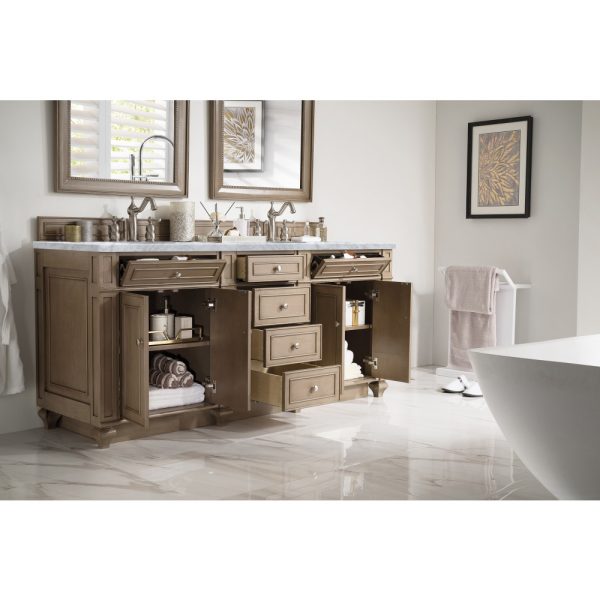 Bristol 72" Double Vanity in Whitewashed Walnut with Carrara Marble Top