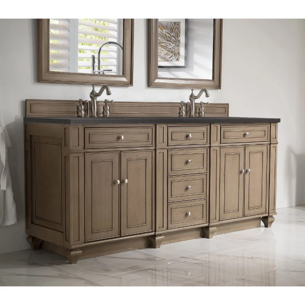 Bristol 72" Double Vanity in Whitewashed Walnut with Charcoal Soapstone Quartz Top
