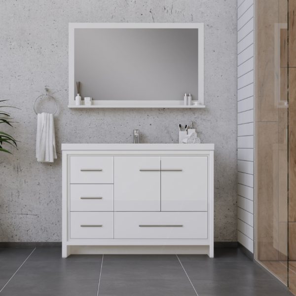 Sortino 42" Modern Bathroom Vanity with Left Side Drawers in White