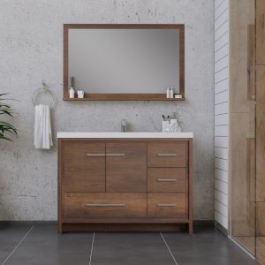 Sortino 42" Modern Bathroom Vanity with Right Side Drawers in Rosewood