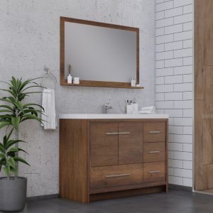 Sortino 42" Modern Bathroom Vanity with Right Side Drawers in Rosewood