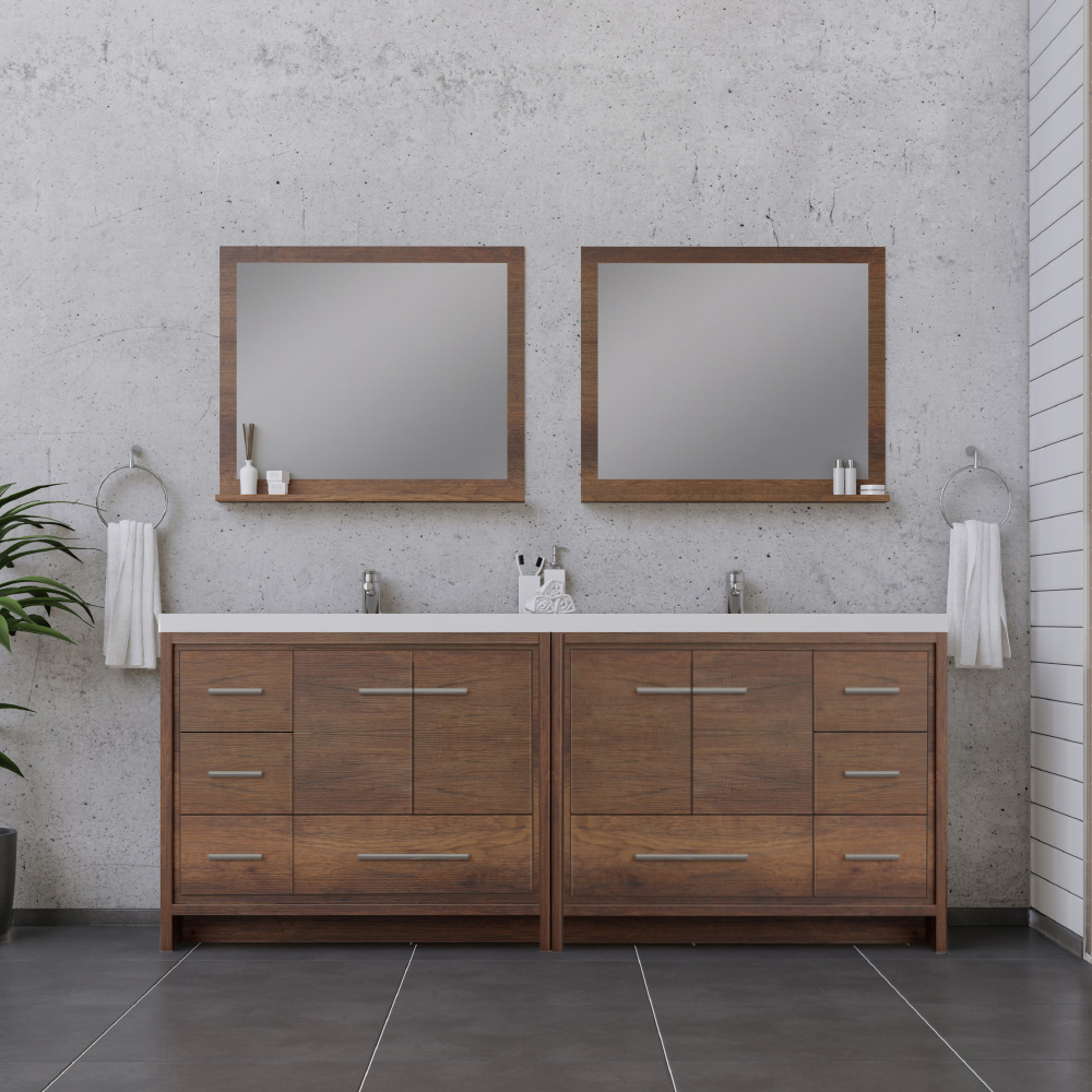 Alya Bath Sortino 84 Inch Double Bathroom Vanity, Rosewood