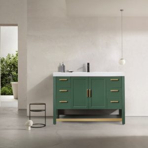 Revival 48" Forest Green Freestanding Bathroom Vanity, White Countertop