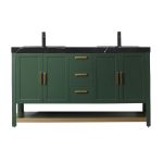 Revival 60" Forest Green Freestanding Bathroom Vanity, Black Countertop