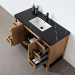 Revival 48" Pecan Oak Freestanding Bathroom Vanity, Black Countertop